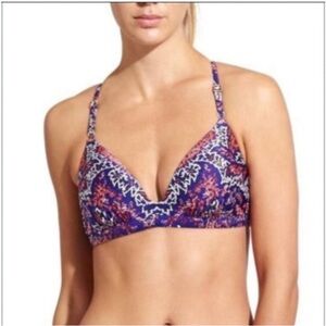 Athleta Purple And Red Padded Strappy Back‎ Bikini Top Size Medium